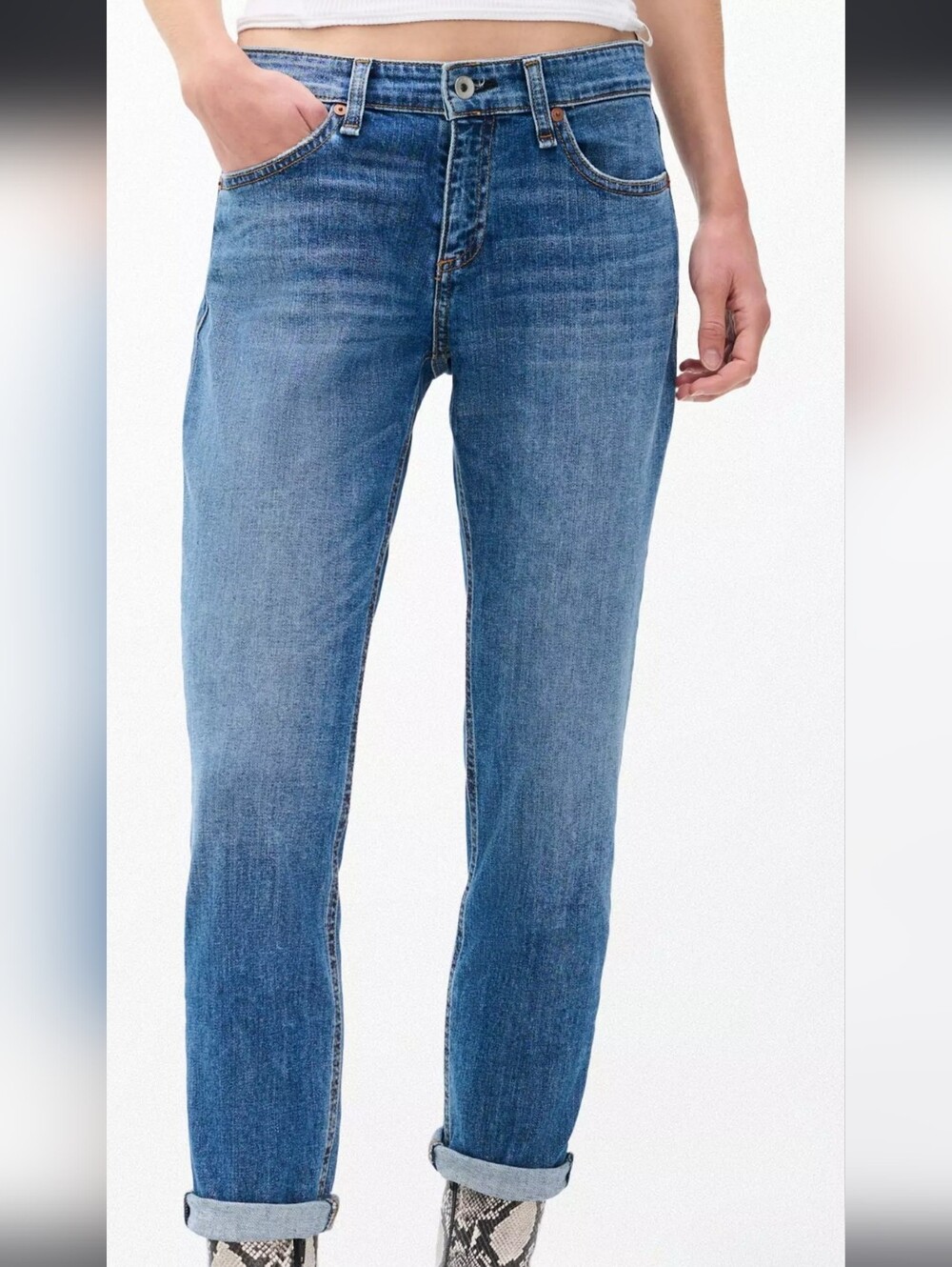 rag & bone JULIENNE Dre Low-Rise Slim Boyfriend Blue Denim Jeans Size 24
